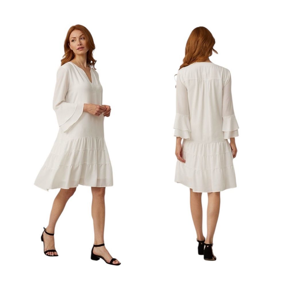 Joseph Ribkoff White Knee Length A Line Dress Womens Size 10 NWT